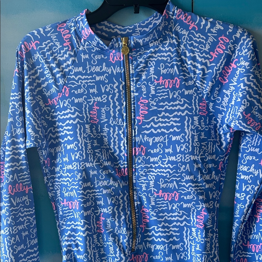 Lilly Pulitzer Blue and Pink Script Swim One Piece